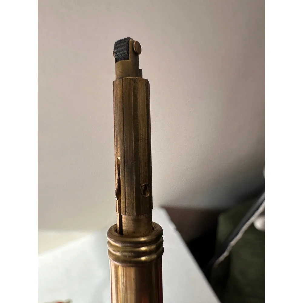 Vintage Brass Candle Lighter Long Wand Flint Style with Red Velvet Sleeve -As Is